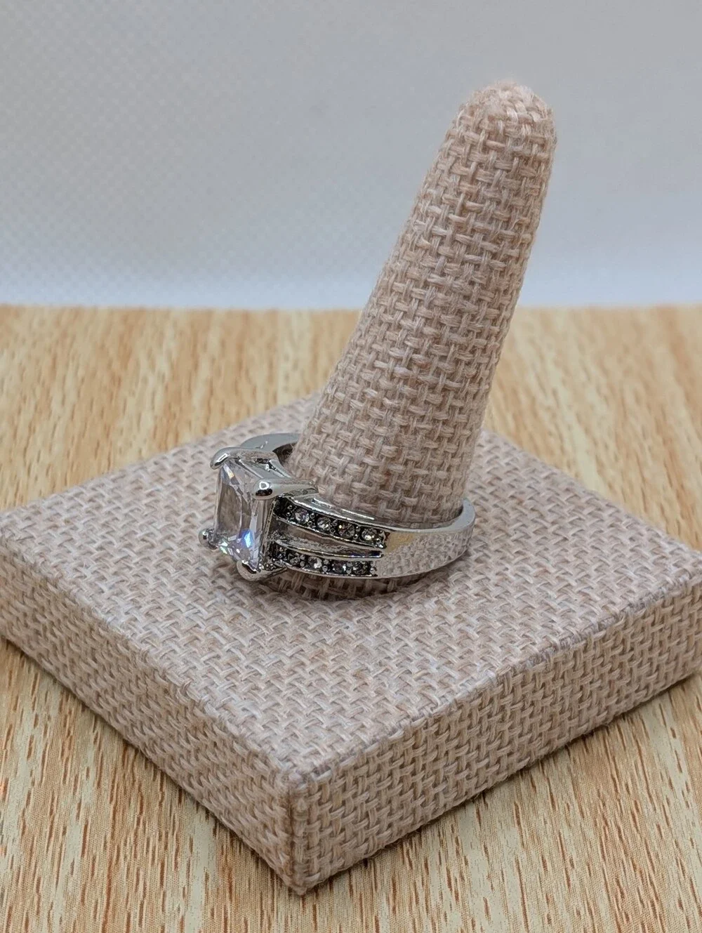 Silver Square Cut Halo Cocktail Ring